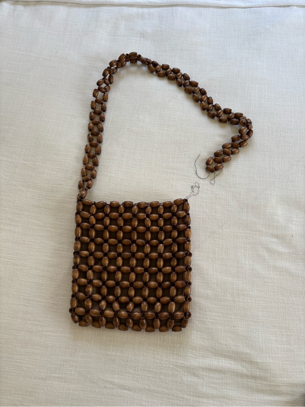 Handcrafted Wooden Bead Crossbody Bag - Brown